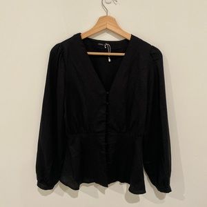 Oysho Black Peplum Corset-Style Linen Top 🌸